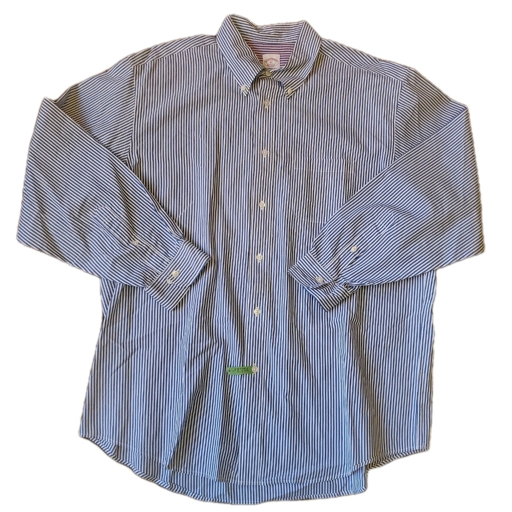 Brooks Brothers Madison Oxford Button Up Shirt Mens XL Blue White Striped Ls - Picture 4 of 9